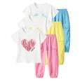 thumbnail image 1 of Jolyshlid Girls Outfits 6 Pcs Heart Printed Short Sleeve Tee Tops and Jogging Pants Set Summer Clothing Pink Yellow Blue 7-8 Years, 1 of 11