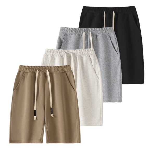 Jolyshlid Men’s 4-Pack Cotton Athletic Shorts with Pockets, Elastic Waist Drawstring Lightweight Workout & Casual Shorts for Summer,L
