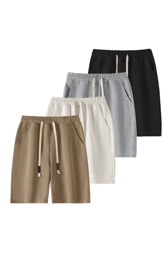 Men’s 4-Pack Cotton Athletic Shorts with Pockets, Elastic Waist Drawstring Lightweight Workout & Casual Shorts for Summer,M