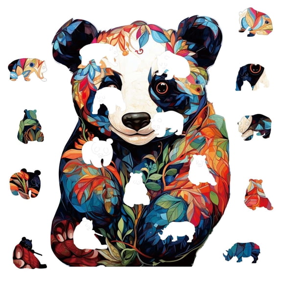 JomaLuLa Colorful Panda Wooden Jigsaw Puzzle 8.27"x 11.4" inches family gathering game, holiday gift.