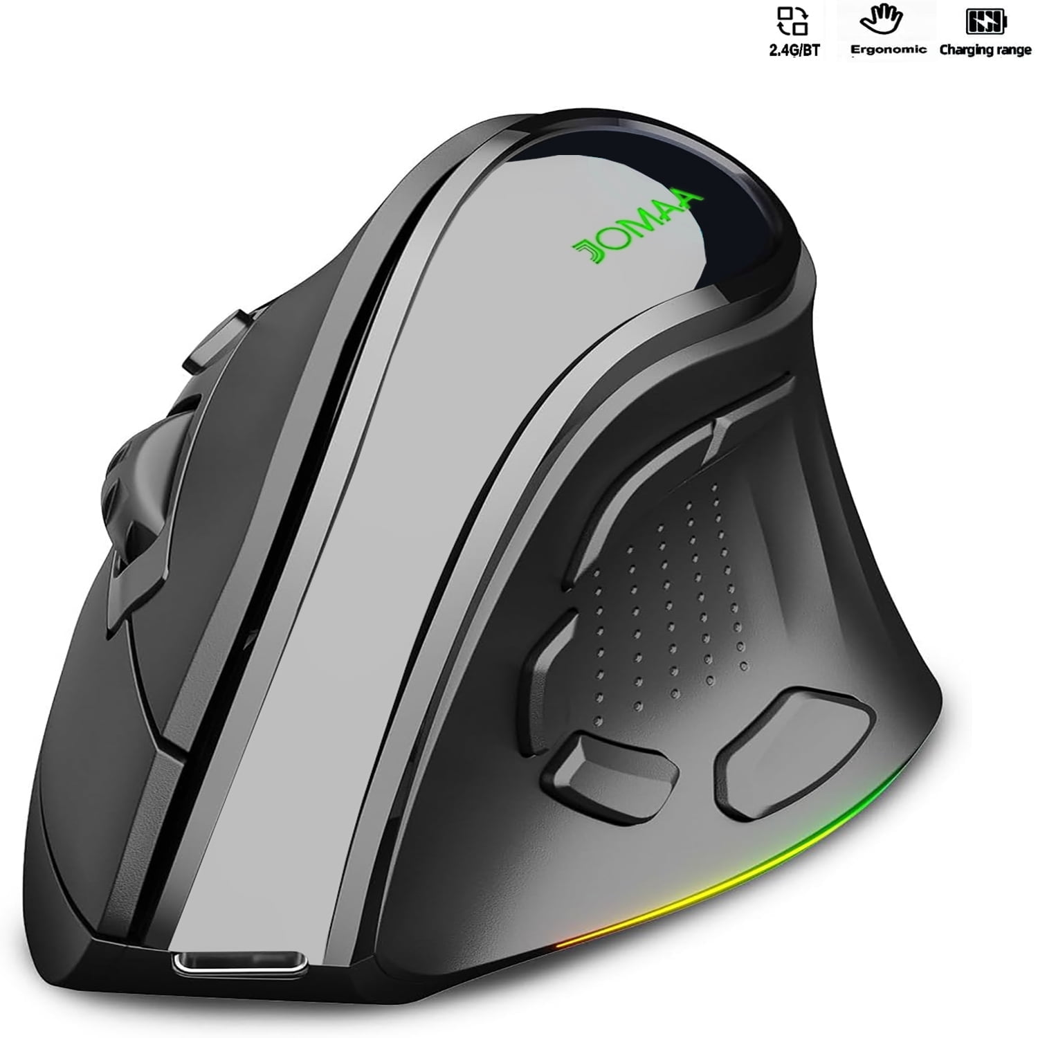 Jomaa 2.4G+Bluetooth Ergonomic Vertical Wireless Mouse 4000 DPI RGB Backlit Rechargeable Wireless Mouse Slient Click