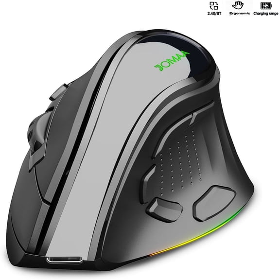 Jomaa 2.4G+Bluetooth Ergonomic Vertical Wireless Mouse 4000 DPI RGB Backlit Rechargeable Wireless Mouse Slient Click
