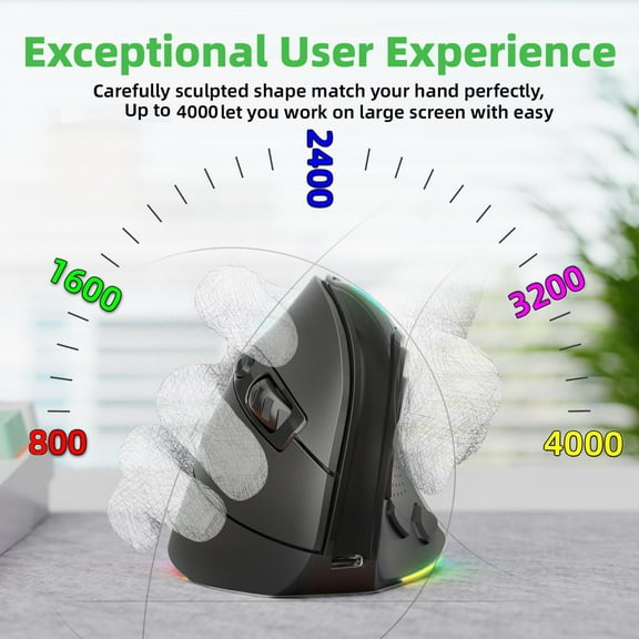 Jomaa 2.4G+Bluetooth Ergonomic Vertical Wireless Mouse 4000 DPI RGB Backlit Rechargeable Wireless Mouse Slient Click