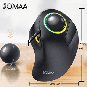 Jomaa EM03 Wireless BluetoothTrackball Mouse Rechargeable Ergonomic RGB Backlit Rollerball Mice for Windows Mac iPad