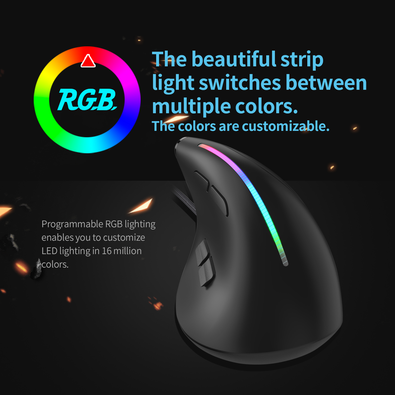Jomaa Wired Gaming Mouse RGB Vertical Ergonomic Mice 9 Button Programmable 12800 DPI Mouse for Gamer Computer Laptop