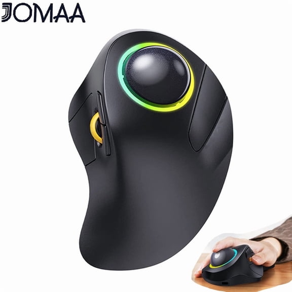 Jomaa Wireless Ergonomic Trackball Mouse, Rechargeable, Bluetooth Rollerball Mouse, Index Finger Trackball, 1600DPI,
