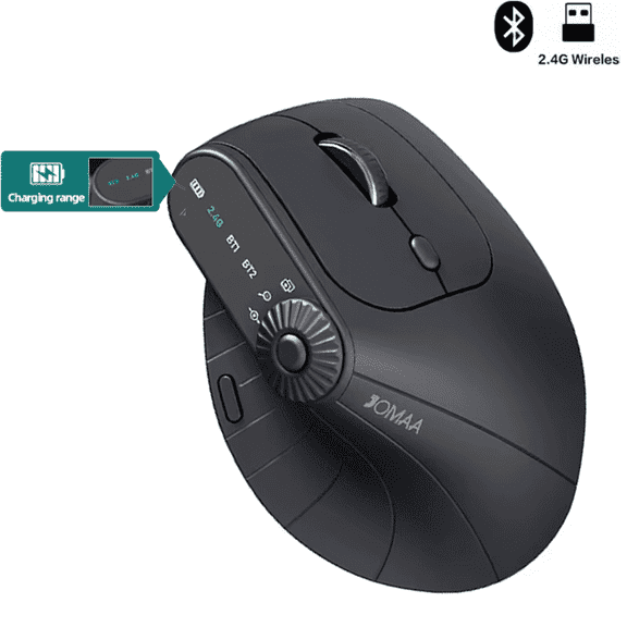 Jomaa Wireless Vertical Mouse with Rechargeable Bluetooth, Black, New