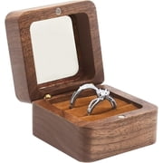 Jomelly Wooden Ring Box for Wedding Ceremony 2 Slots,Window Brown