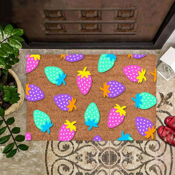 Jompy Summer Welcome Doormat Hello Sunshine Funny Cute Welcome Door Mat with Floral Fruit Design Non-Slip Indoor Outdoor Floor Mat for Front Door Entryway (1Pc 24"x16")