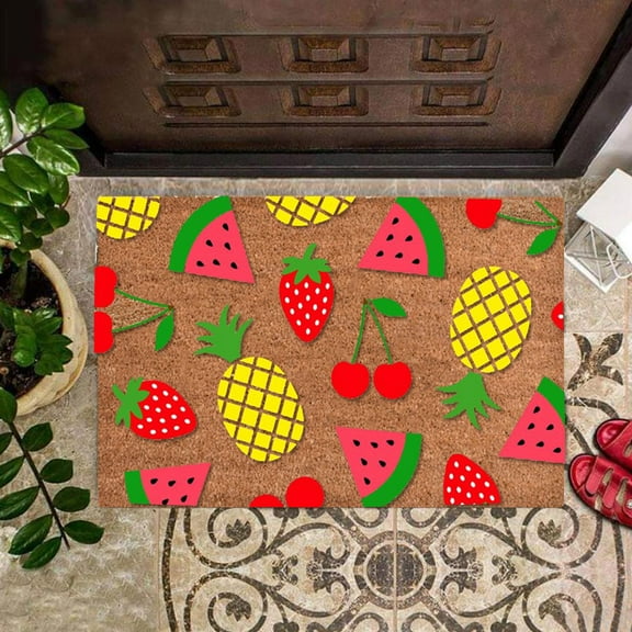 Jompy Summer Welcome Doormat Hello Sunshine Funny Cute Welcome Door Mat with Floral Fruit Design Non-Slip Indoor Outdoor Floor Mat for Front Door Entryway (1Pc 24"x16")