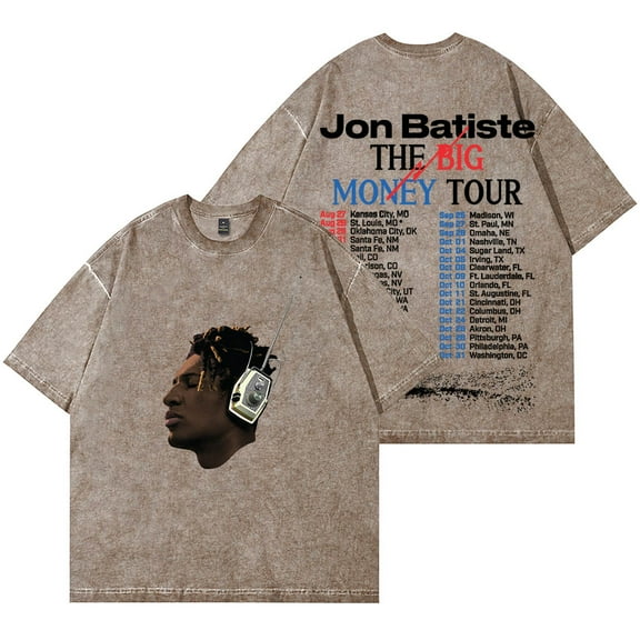 Jon Batiste Big Money Tour Wash T-Shirts Streetwear Tops Unisex Cotton Short Sleeve Tee