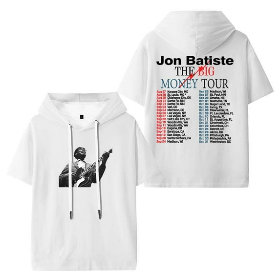 Jon Batiste The Big Money Tour 2025 Merch Hooded T-Shirts Women Men Short Sleeve Tee Casual Fashion Clothes