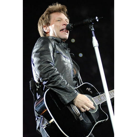Jon Bon Jovi 24x36 Poster in Black Leather Jacket Playing Guitar