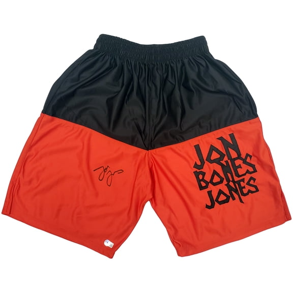 Jon Bones Jones Autographed Red Boxing Trunks Beckett BAS QR 200322