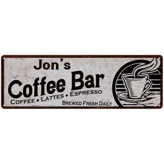 Jon's Coffee Bar Sign Kitchen Decor 8x24 108240007362