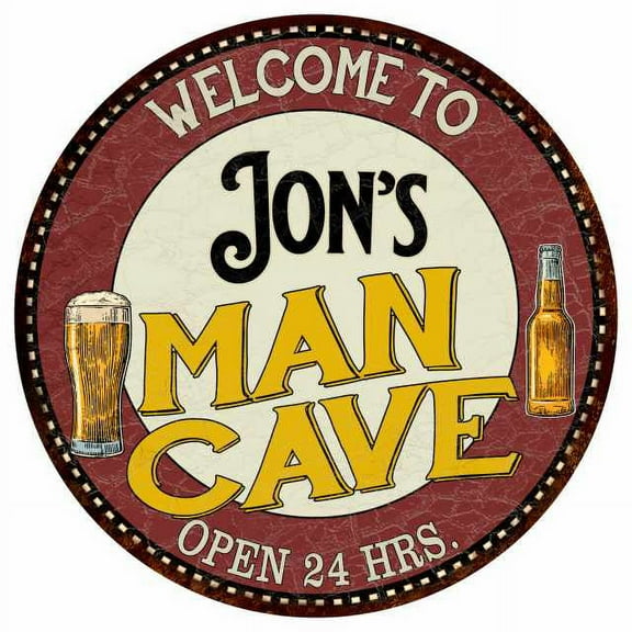 Jon's Man Cave 14" Round Metal Sign Kitchen Bar Wall Decor 100140035016