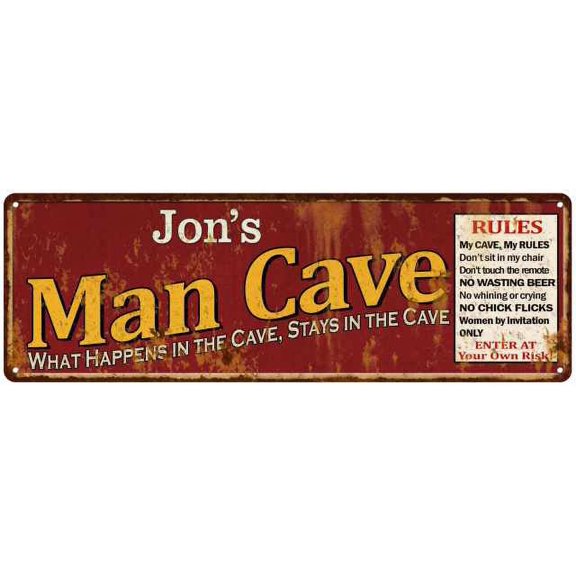 Jon's Man Cave Rules Red Gift Metal Sign Gift 6x18 206180004016