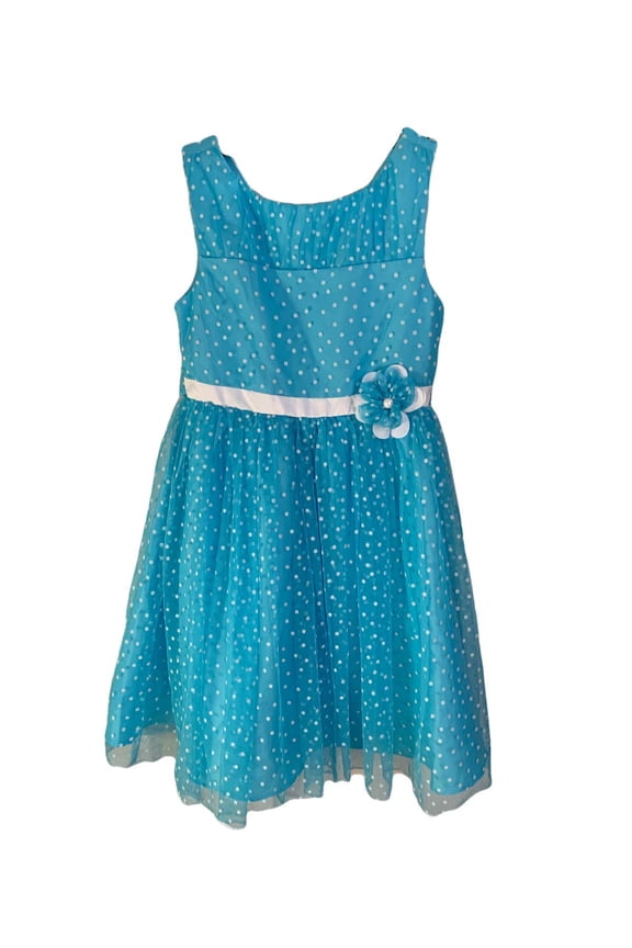 Little Girl's (Kids) Special Occasion Dress (7, Turquoise/White Dot)