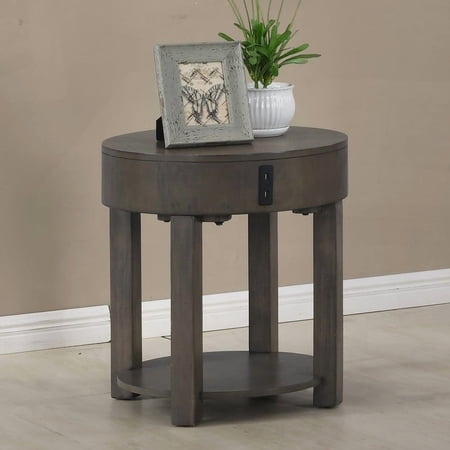 Jonah 20" Light Brown MDF End Table with 2 USB Ports and Round Tabletop