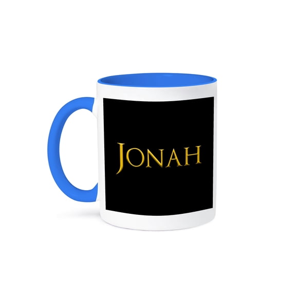 Jonah Beautiful Baby Boy Name In The America. Yellow On Black, 11oz Two-Tone Blue Mug