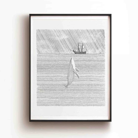 Jonah Big Fish Coastal Poster, Unframed Paper Poster 8x10in
