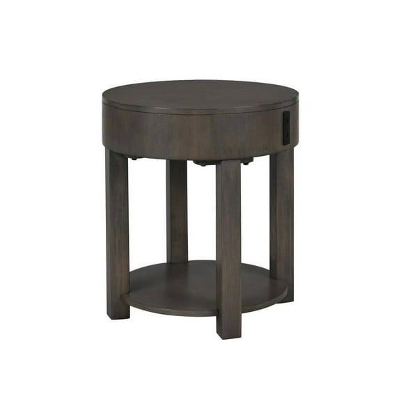 Jonah Light Brown Engineered Wood Round End Table with USB Ports