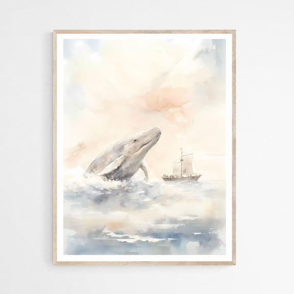 Jonah and the Whale Modern Jesus Wall Art Christian Big Fish Bible Religious Art, Unframed Paper Poster 8x10in