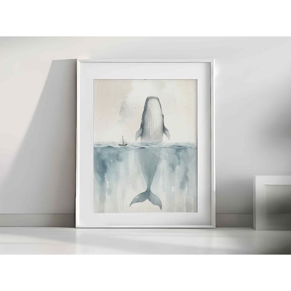 Jonah and the Whale Poster Minimalist Bible Art Design 1, Unframed Paper Poster 8x10in