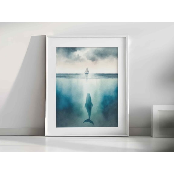 Jonah and the Whale Poster Minimalist Bible Art Design 3, Unframed Paper Poster 8x10in