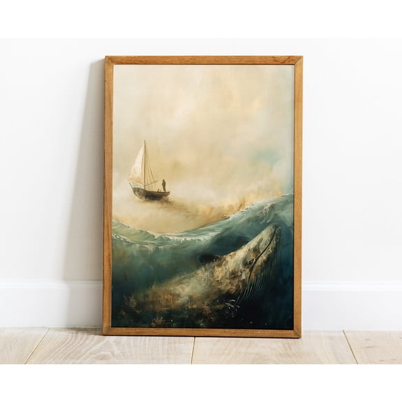 Jonah and the Whale Wall Art Great Fish Bible Art Christian Faith Decor, Unframed Paper Poster 8x10in