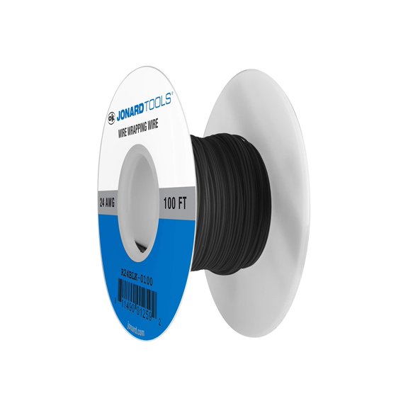 Jonard Tools R24BLK-0100 Black Insulated Kynar Copper Wire Roll, 24 AWG, 100 ft Length