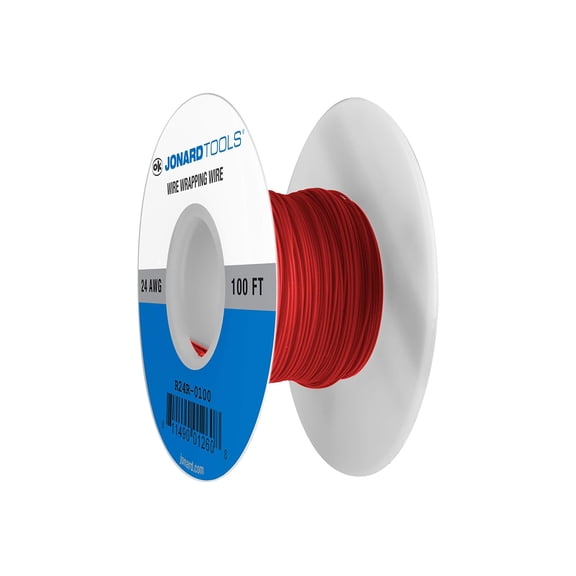 Jonard Tools R24R-0100 Red Insulated Kynar Copper Wire Roll, 24 AWG, 100 ft Length