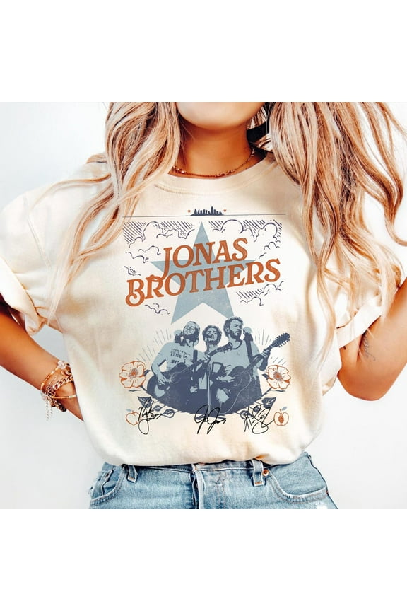 Jonas Bros 20th Annivesary Tour 2025 Shirt, Vintage Jonas Brothers Shirt, Retro 90s Tee, Unisex Concert Fan Shirt, Y2K Band Gift,Sand Color,Size M