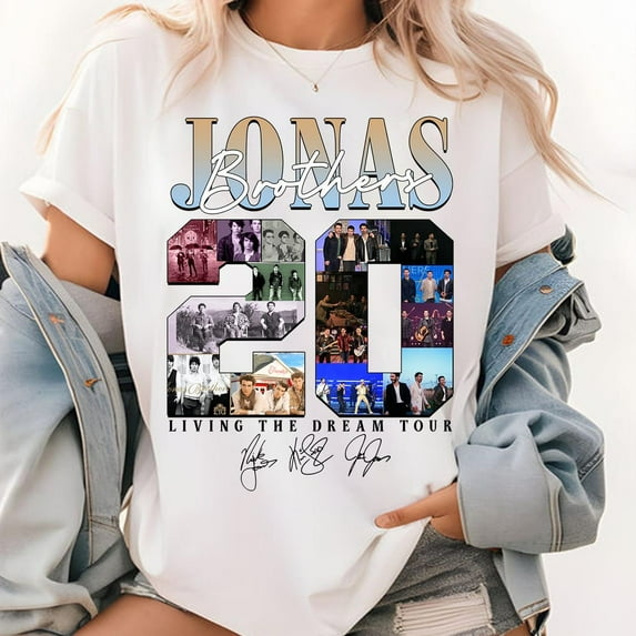 Jonas Brothers Shirt, Albums 20th Anniversary Of Jonas Shirt, Living The Dream Tour 2025 Shirt, Jonas Brother Merch, Joe Jonas T-shirt,White Color,Size M