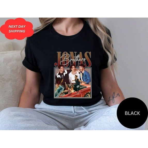 Jonas Brothers retro car tee, band reunion shirt, 90s boyband merch,Retro concert tour,Black Color,Size 3XL