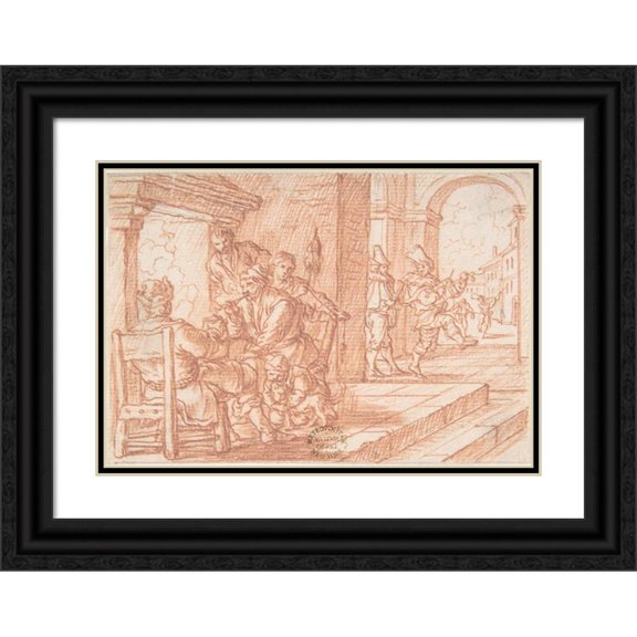 Jonas Umbach 24x18 Black Ornate Framed Double Matted Museum Art Print Titled: February (One of a Series Representing the Labors of the Months) (1690)
