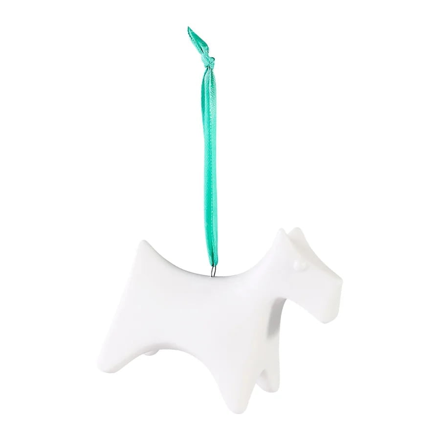 White Porcelain Terrier Christmas Tree Ornament with Satin Ribbon