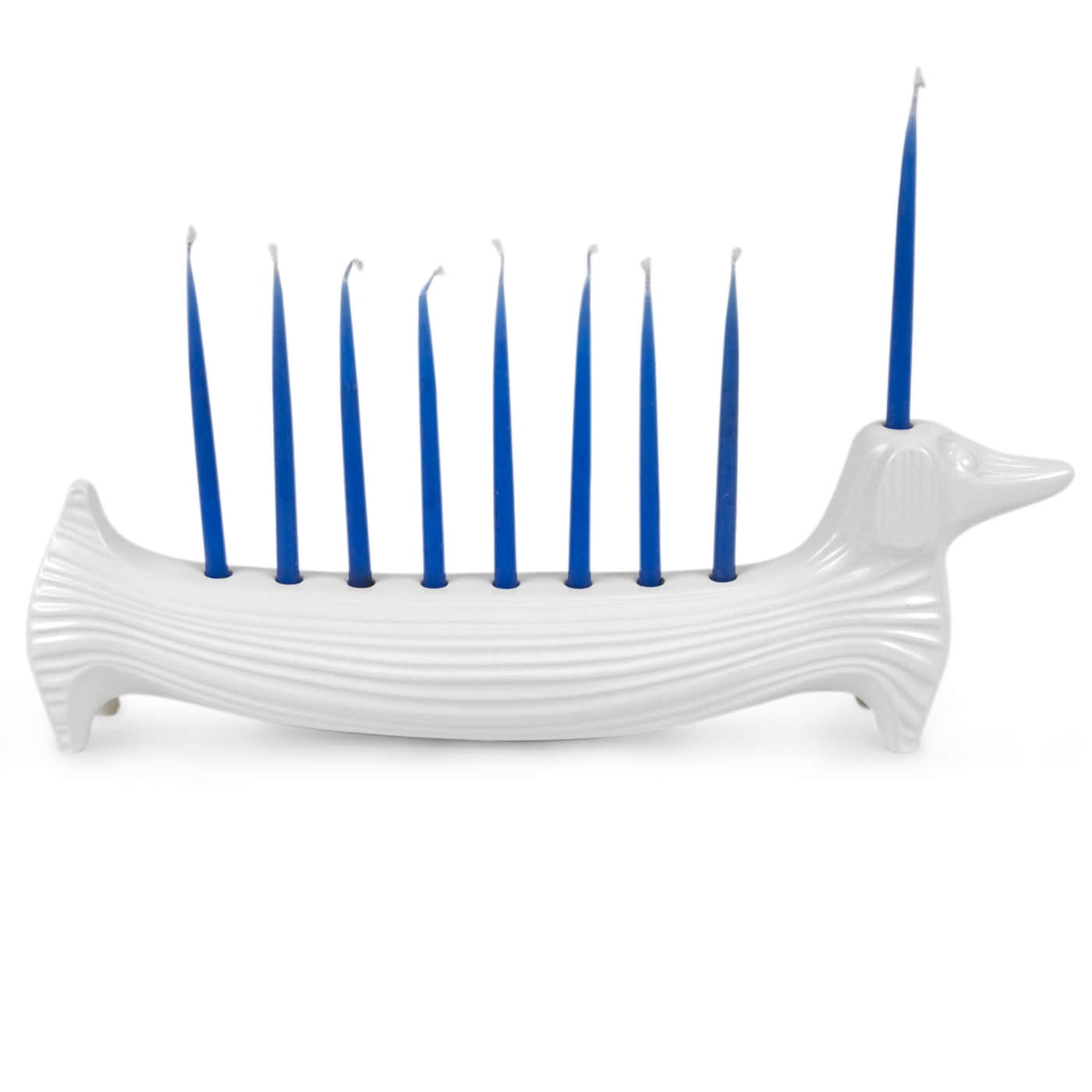 Dachshund Ceramic Menorah with Soft Satin Matte Glaze 15.25"