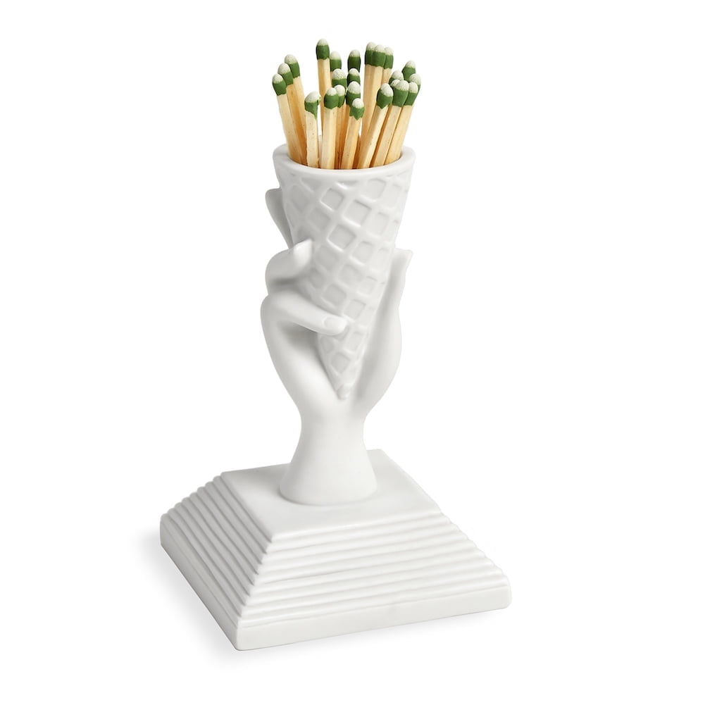 White Porcelain Ice Cream Cone Match Strike Holder