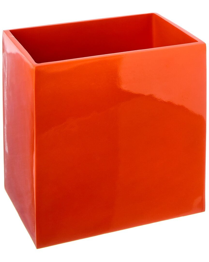 Orange Lacquered Wood Square Wastebasket