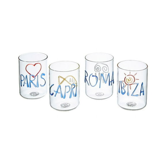 Jonathan Adler Set of 4 Jet Set Glassware, Clear