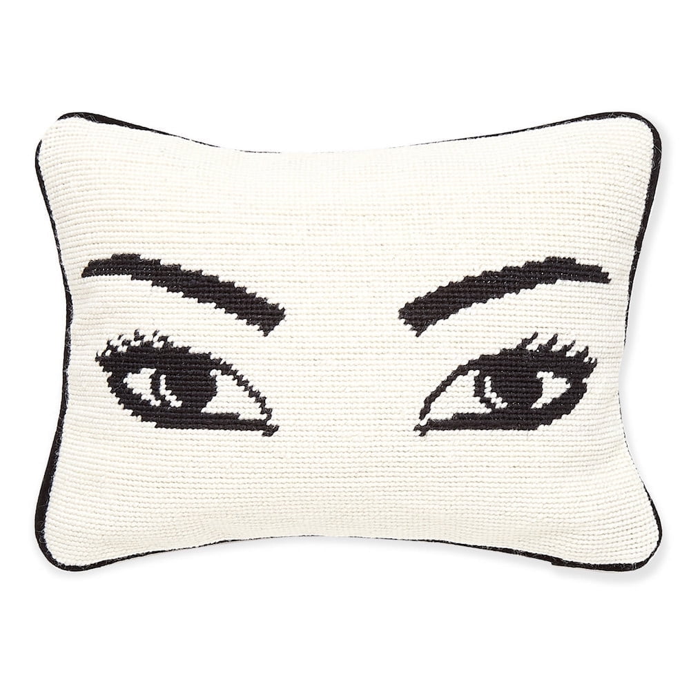 Natural Embroidered Wool Needlepoint Throw Pillow