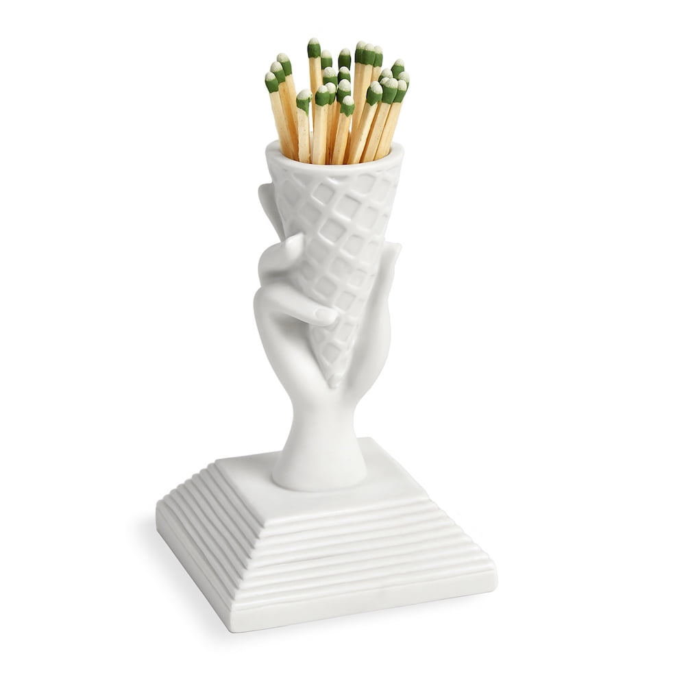 White Porcelain Ice Cream Cone Match Strike Holder