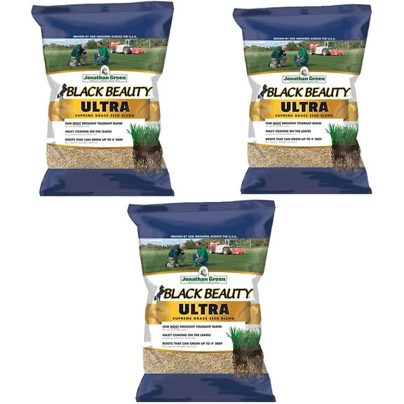 Jonathan Green 10323 Drought Tolerant Black Beauty Ultra Grass Seed Mix for Partial Shade Clay Soil Covers Up to 10,000 Square Feet, 25 Pounds 3 Pack