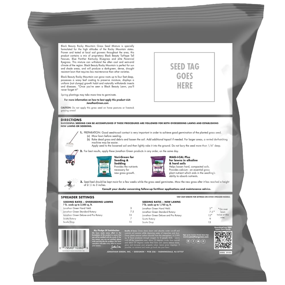 Jonathan Green (10383) Black Beauty Rocky Mountain H2FSDColorado Grass Seed Mixture (Made for Colorado, Montana, Utah, and Wyoming) - Cool Season Lawn Seed (7 lb)