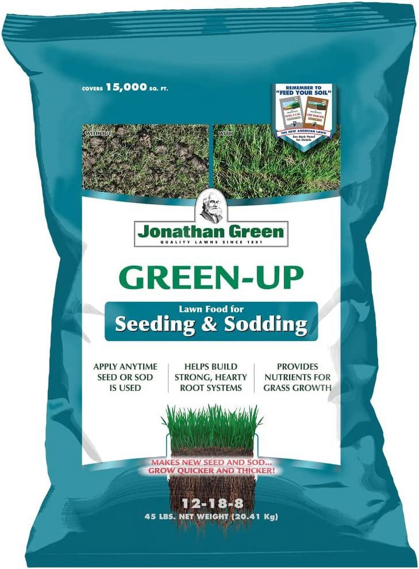 Jonathan Green 11543 Green-Up Lawn Food for Seeding & Sodding - 12-18-8 Grass Fertilizer 15,000 Sq. Ft.