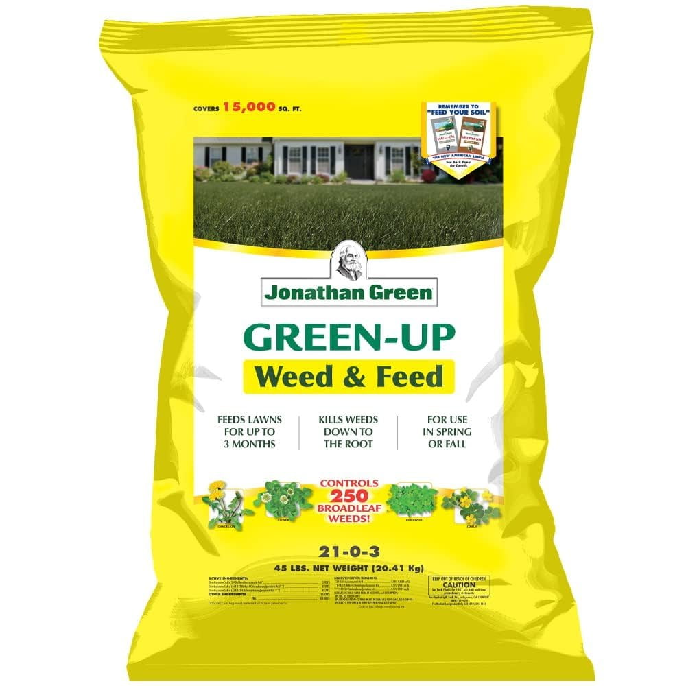 Jonathan Green 12345 Green-Up Weed & Feed - 21-0-3 Grass Fertilizer & Weed Killer 15,000 Sq. Ft. — Outdoor & Indoor Plant Use, Easy Application