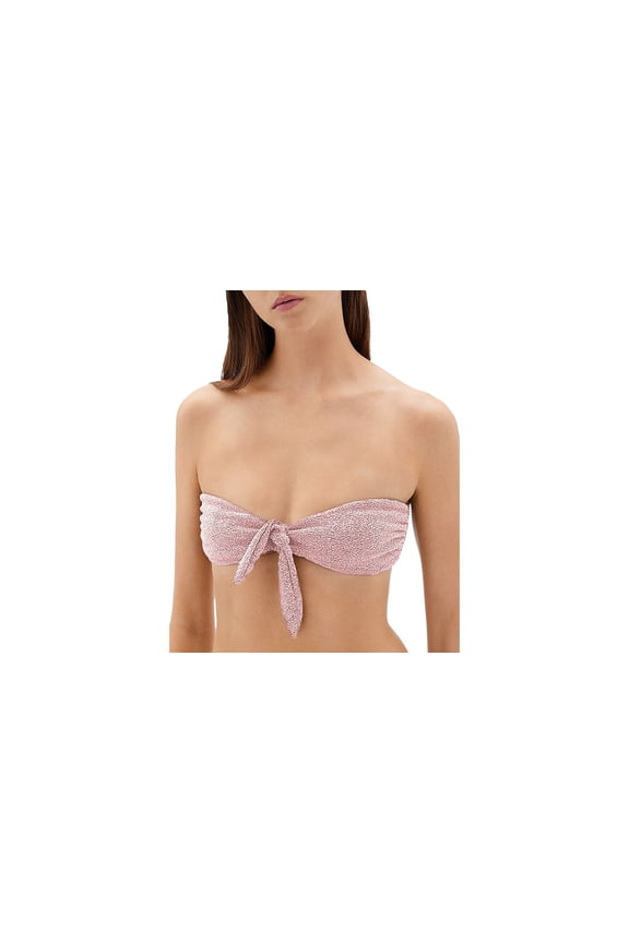 Women's Katrine Metallic Tie Front Bikini Top (M, Blush)