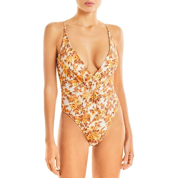 Jonathan Simkhai Womens Ingrid Floral Deep V-Neck One-Piece Swimsuit