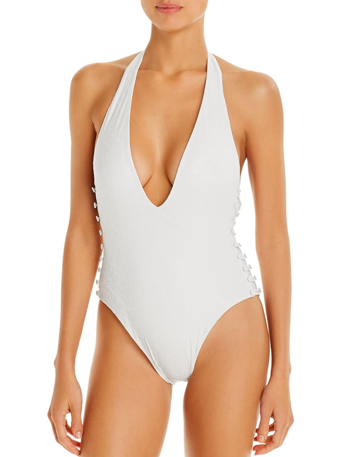 White plunge swimsuit sales